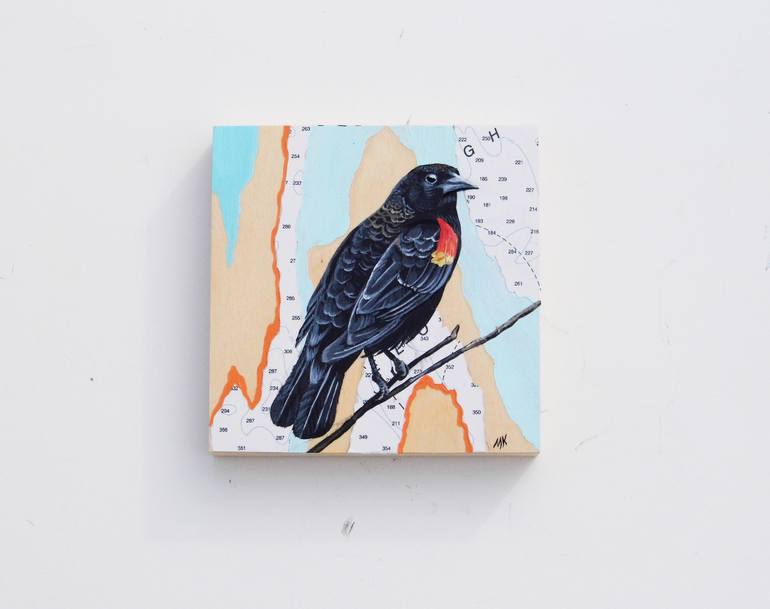 Red winged blackbird ii painting by maya kuvaja saatchi art