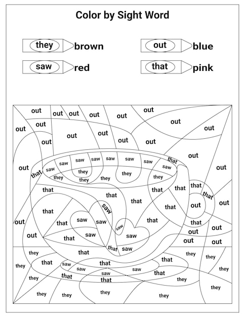 Premium vector sight words coloring pages educational worksheet for preschool and primary school learning coloring