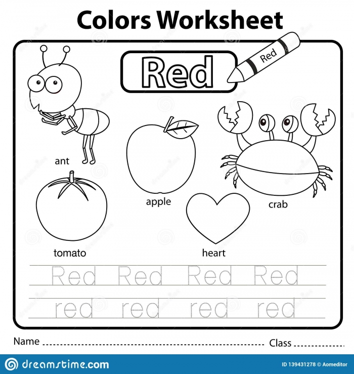 The color red worksheets