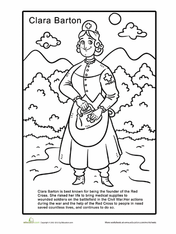 Clara barton coloring page worksheet education women in history coloring pages history worksheets