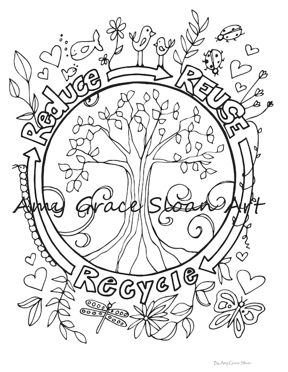 Reduce reuse recycle coloring page download now