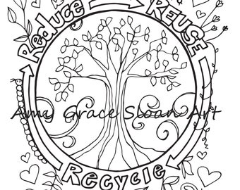 Reduce reuse recycle coloring page download now