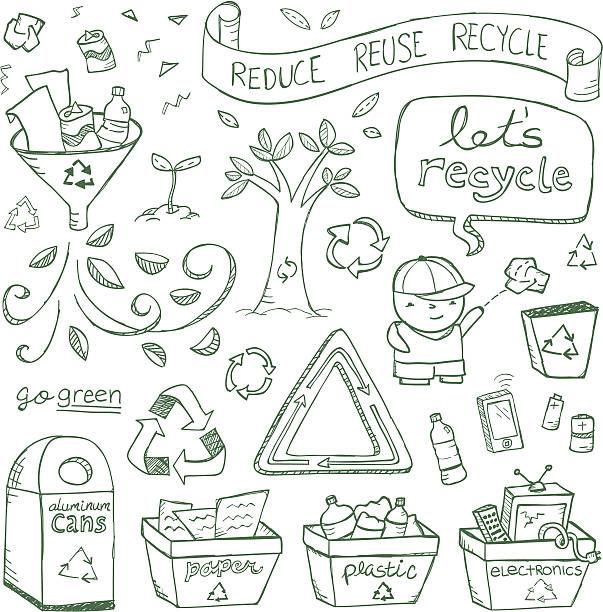 Recycling doodles graphic template stock illustration