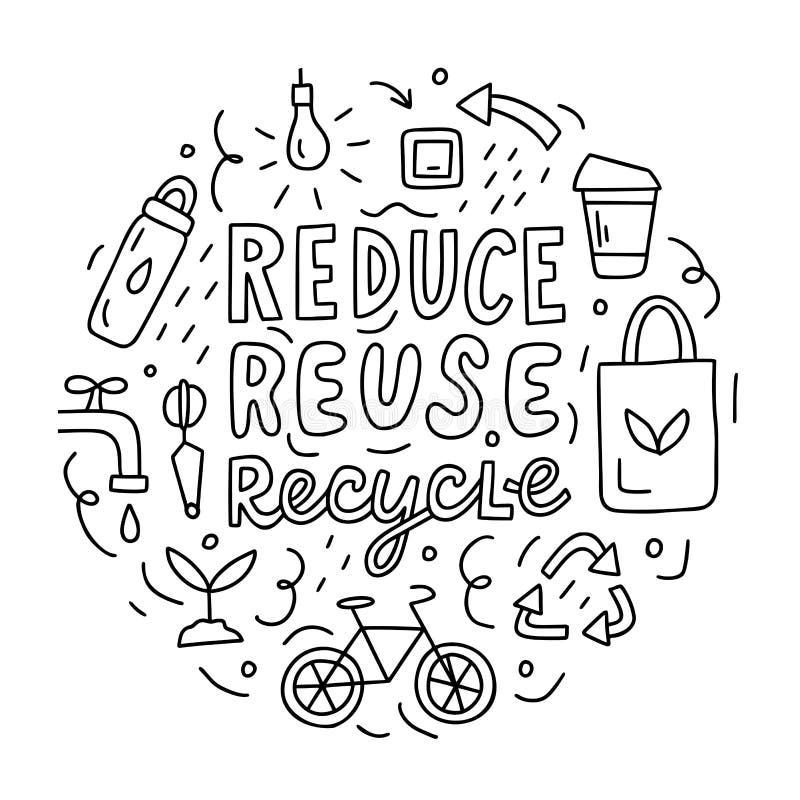 Reduce reuse recycle doodle concept stock vector