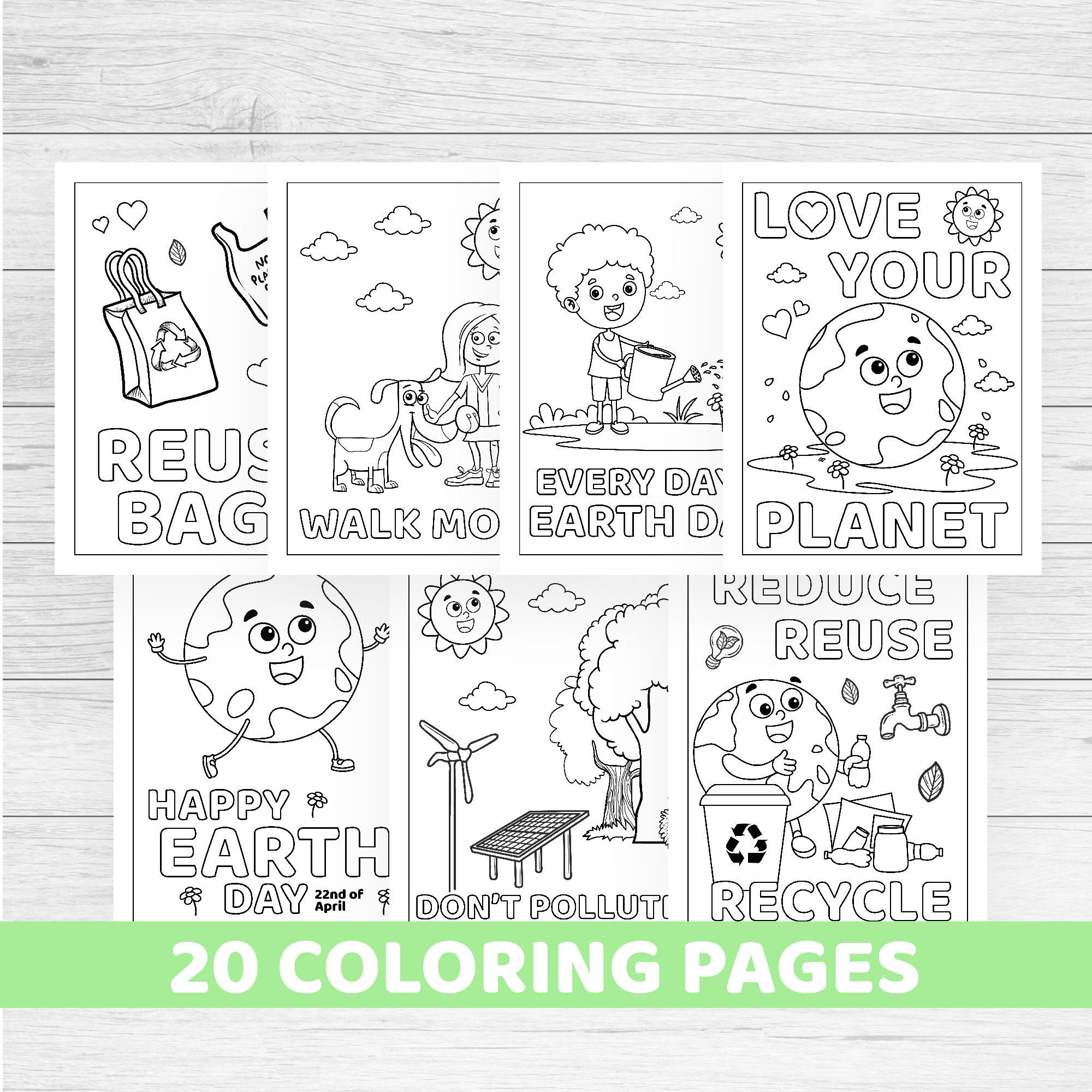 Earth day coloring pages printable instant download kids activity sheets