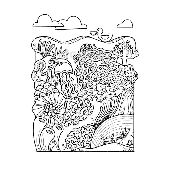 Coral reef coloring page digital download download now