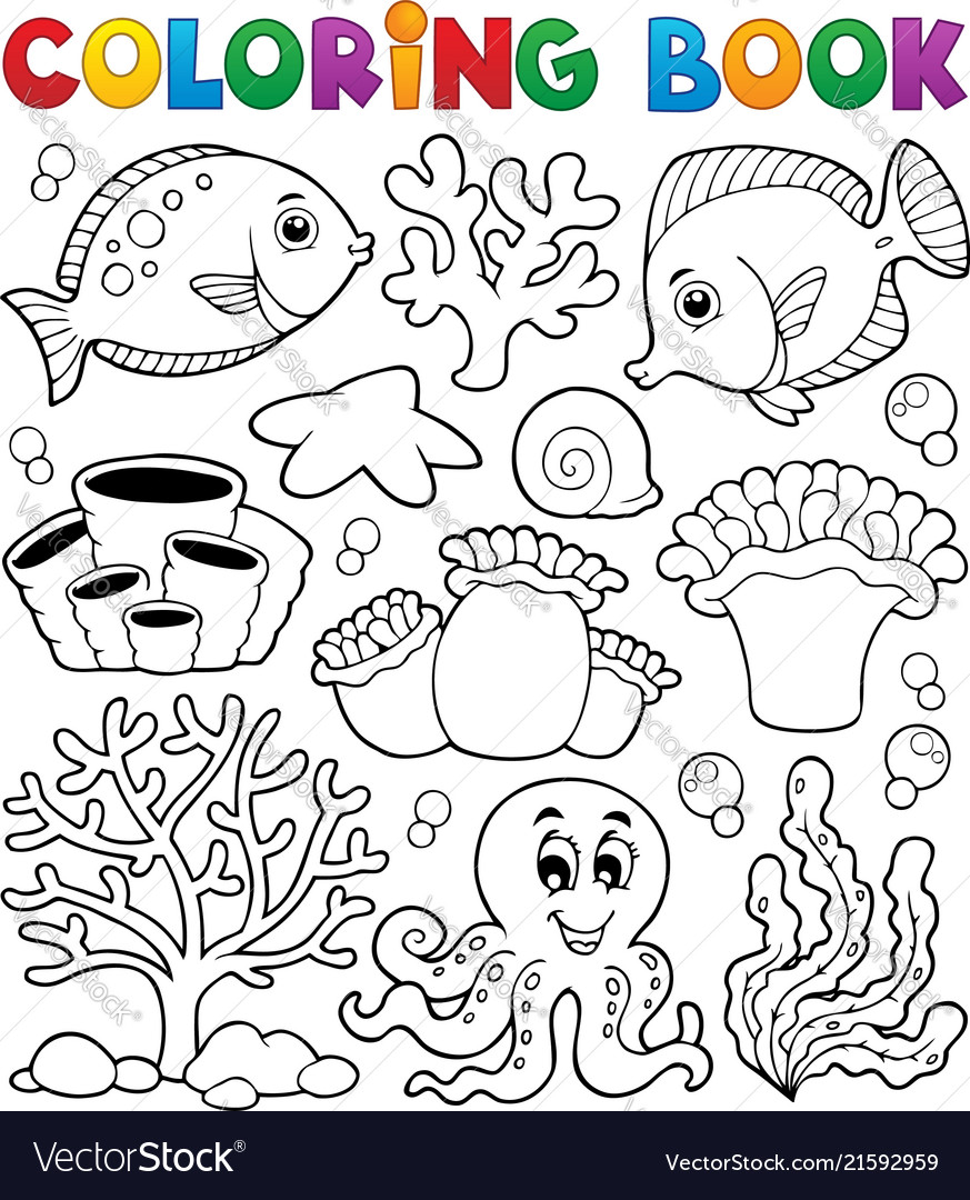 Coloring book coral reef theme royalty free vector image