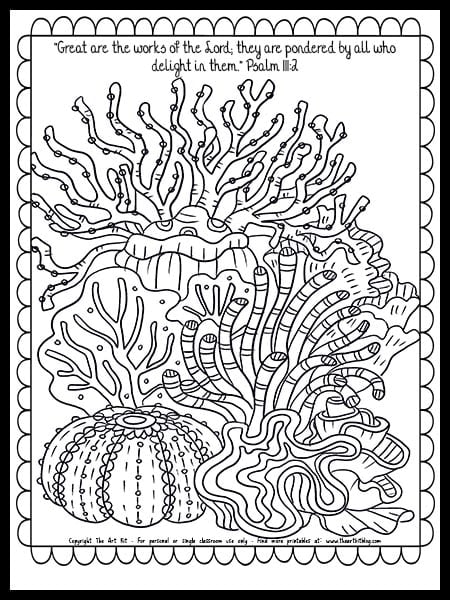 Free printable coral reef coloring page psalm bible verse â the art kit