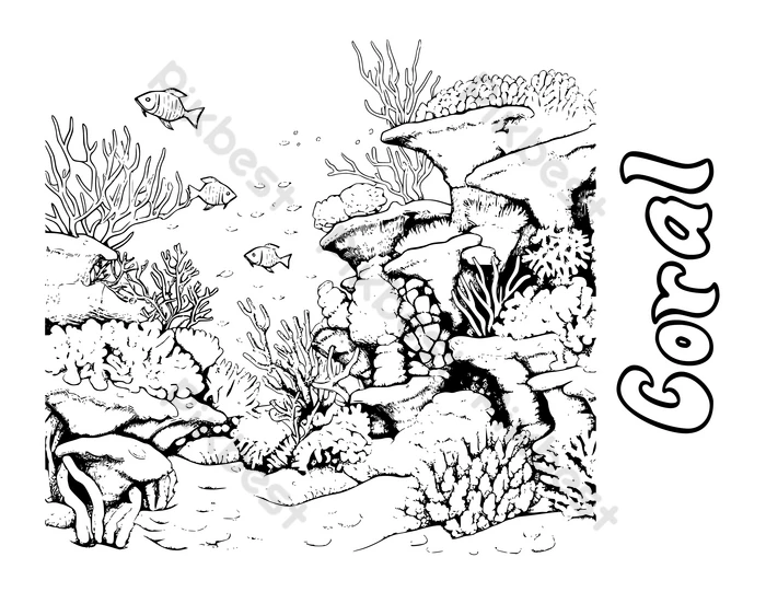 Coral reef coloring page drawing for kids and toodlers png images eps free download