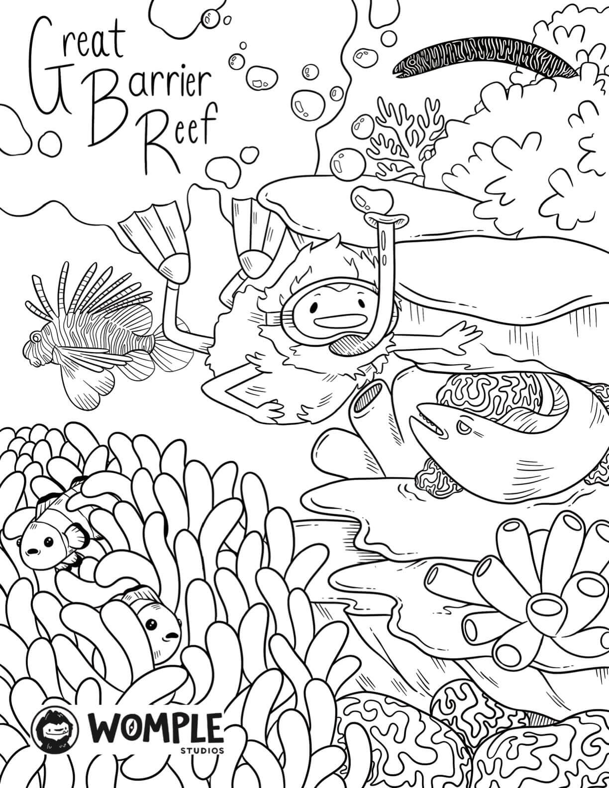 Womple studios great barrier reef coloring page