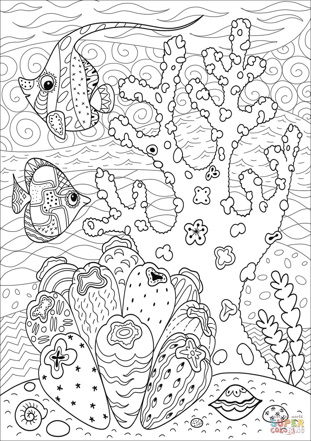 Butterflyfish enjoying coral reef coloring page free printable coloring pages