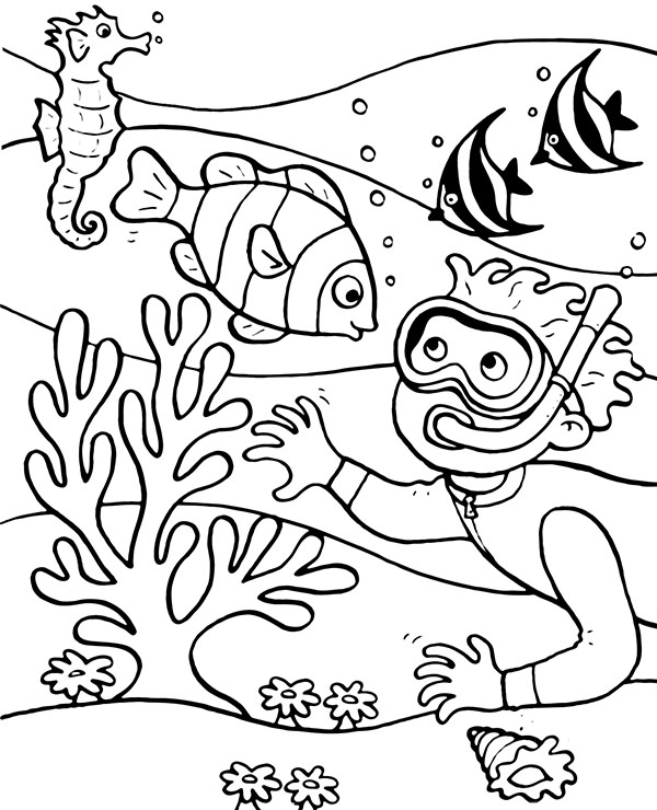 Diver coloring page for kids