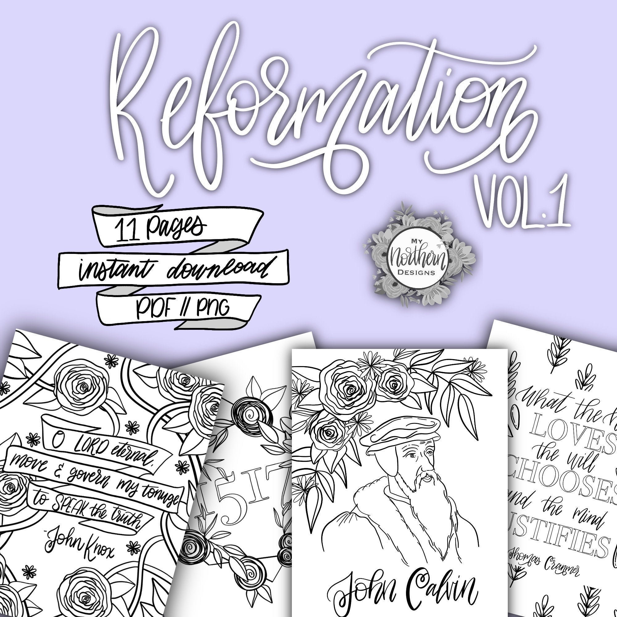 Reformation colouring sheets vol christian art childrens ministry adult and kids instant download pdf png files included instant download