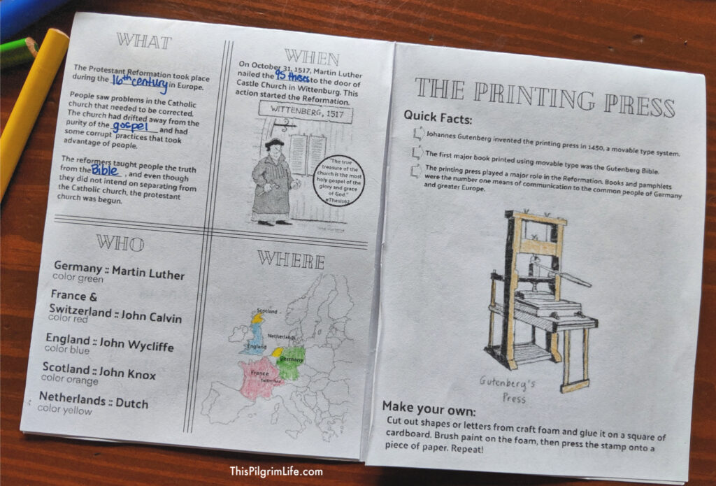 Printable reformation day activity for kids