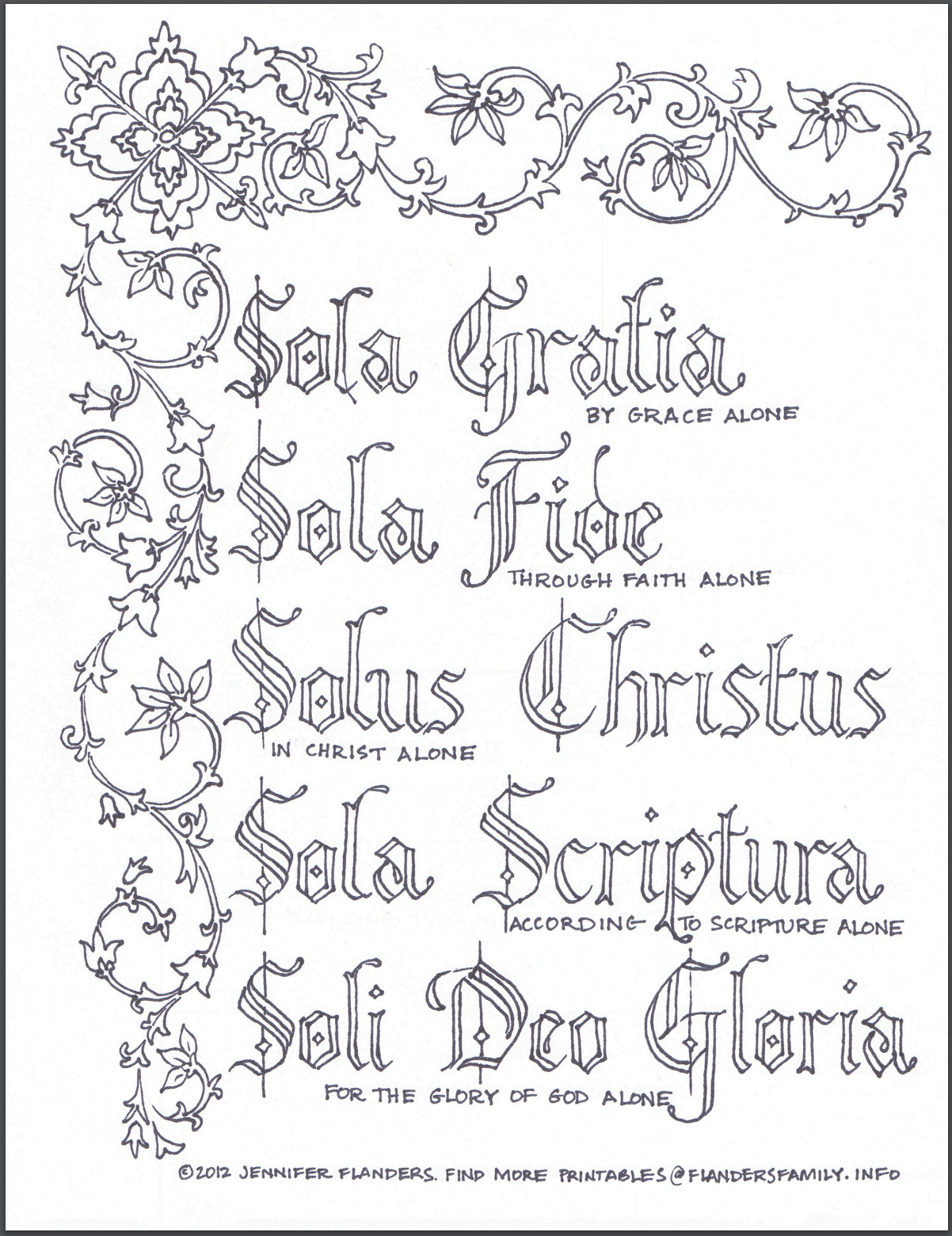 Five solas coloring page