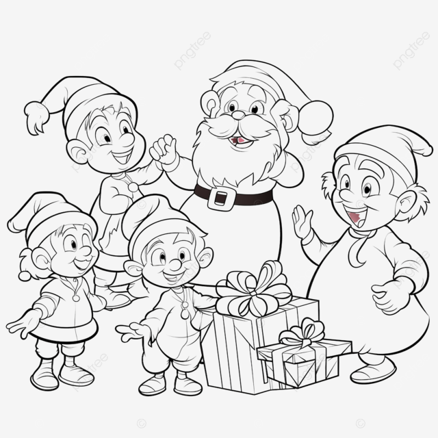 Dibujos animados de papã noel dando regalos de navidad a los niãos para colorear pãgina png dibujos navidad para colorear regalo de papã noel papa noel png imagen para dcarga gratuita