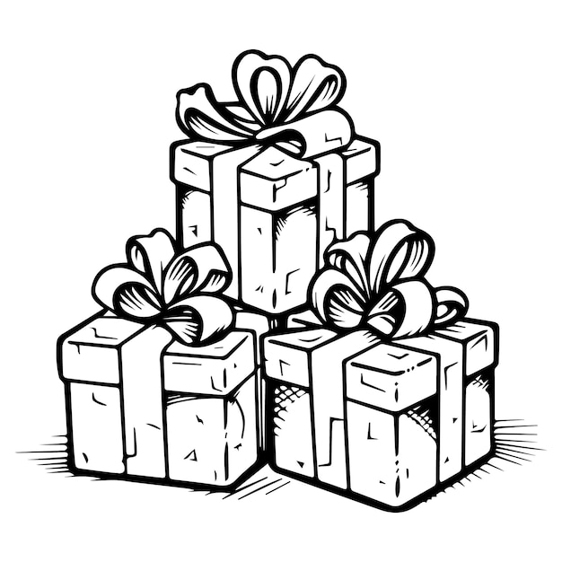 Premium vector christmas gift box line art coloring page design for kids