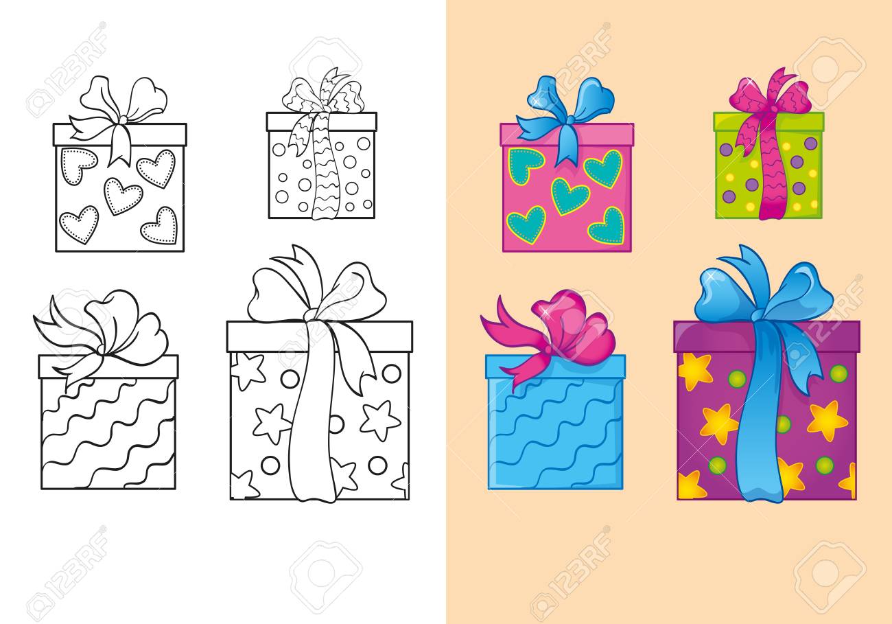 Vector illustration of set christmas square gift boxes for coloring page for kids royalty free svg cliparts vectors and stock illustration image