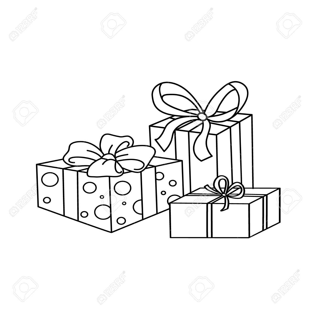 Coloring page outline of cartoon holiday gifts coloring book for kids royalty free svg cliparts vectors and stock illustration image