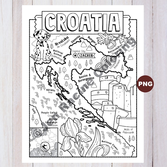 Dibujo para colorear de croacia geografãa de europa descargar digital dibujo para colorear