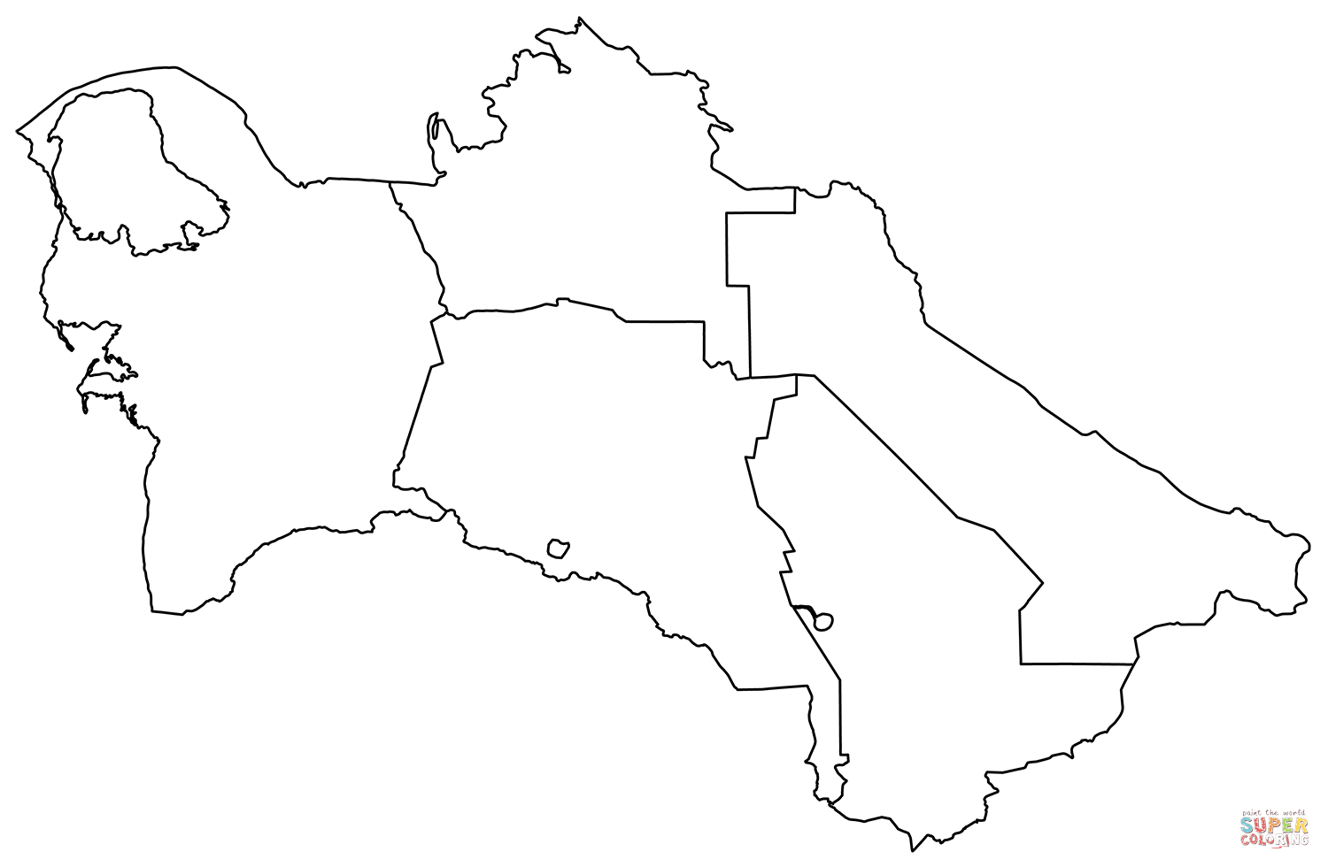 Dibujo de mapa mudo de turkmenistãn con regiones para colorear dibujos para colorear imprimir gratis