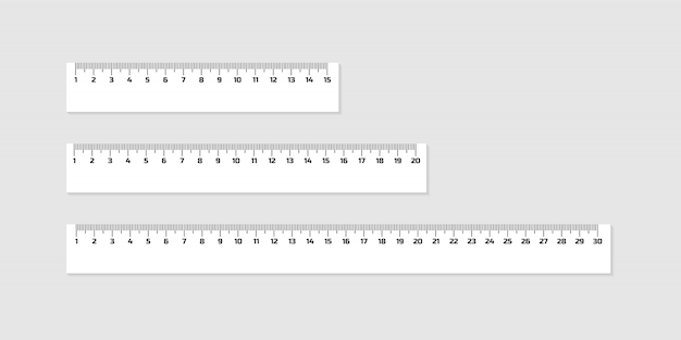 Conjunto de reglas de madera de y centãmetros con sombras aisladas en blanco herramienta de mediciãn suministros colar vector premium