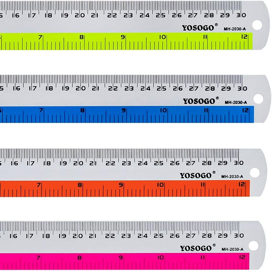 Regla de aluminio de colores surtidos de cm escala de pulgadas y cm con agujero para colgar paquete de oficina y papelerãa