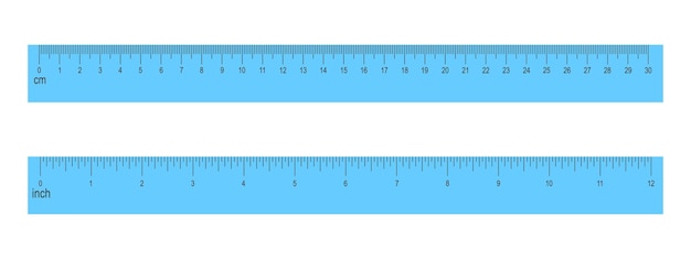 Reglas azul de centãmetros y pulgadas herramienta colar para medir distancias alturas o longitud vector premium