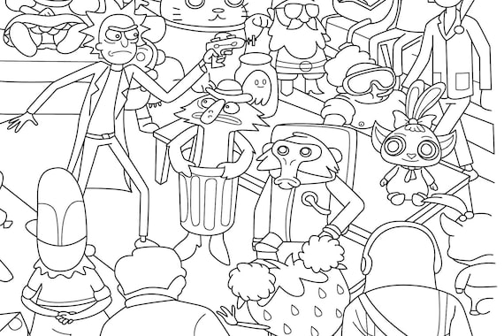 Rick and morty inspired coloring page coloring for adults pdf cartoon coloring pages