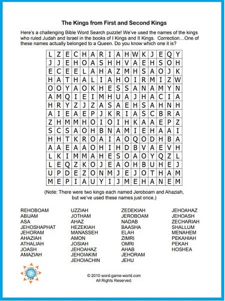 A printable bible word search all about kings