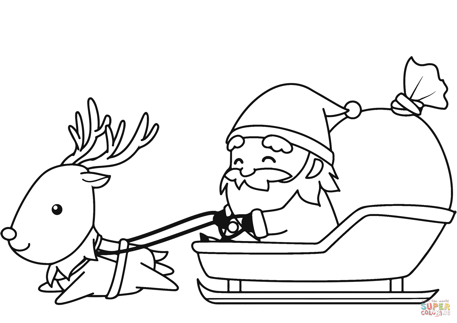 Santa in sleigh with reindeer coloring page free printable coloring pages