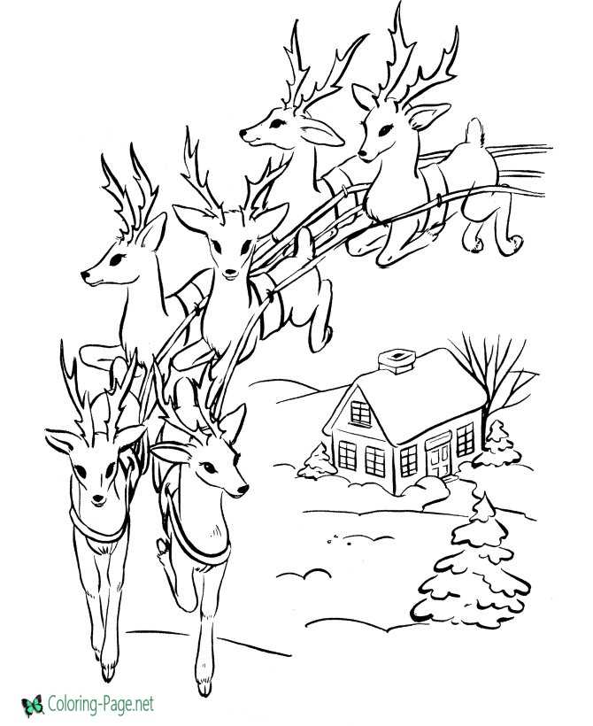 Santa and reindeer coloring pages