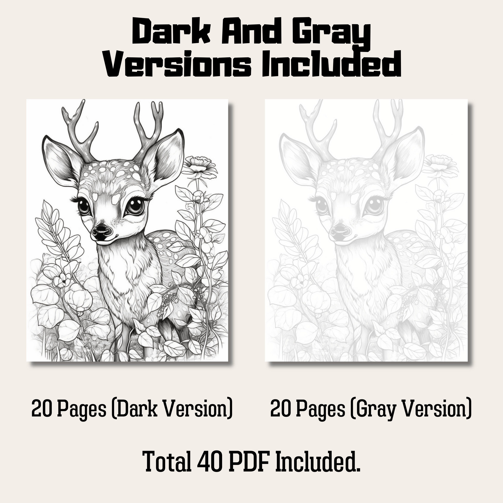 Pages cute baby deer grayscale coloring book instant download pri â funny print for you