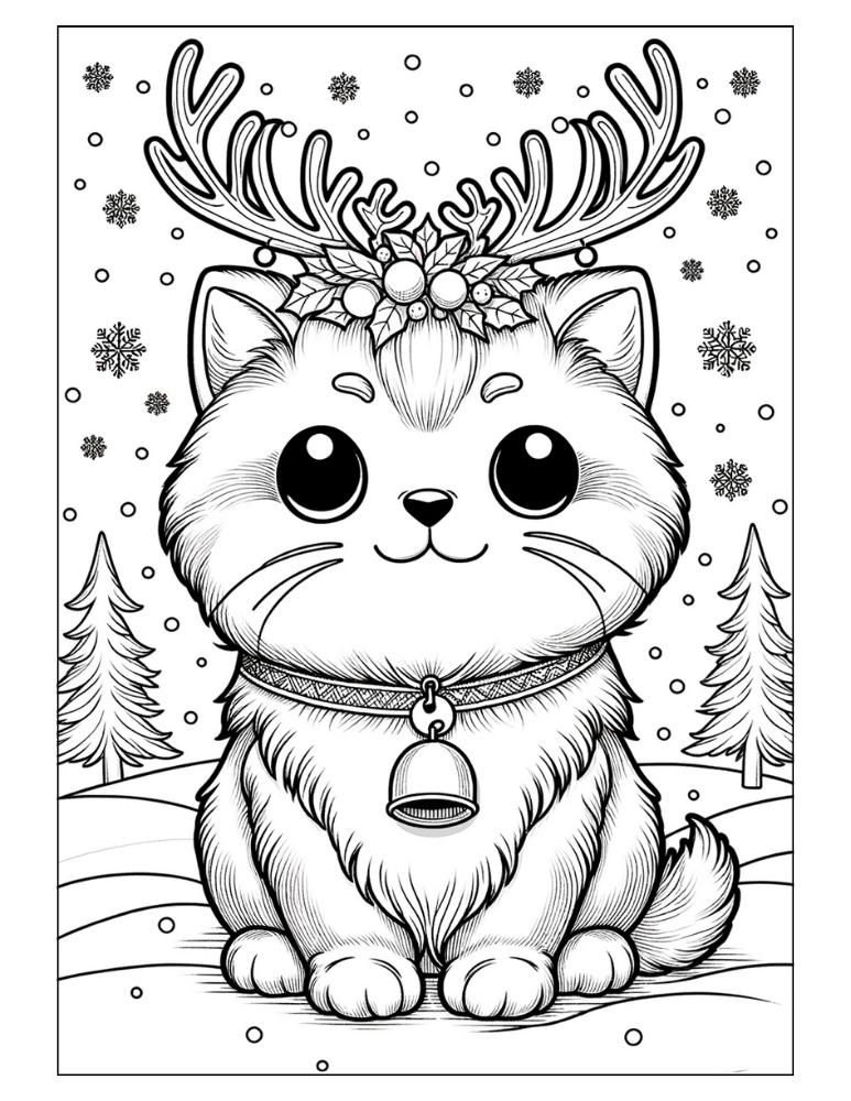 Free christmas cat coloring pages