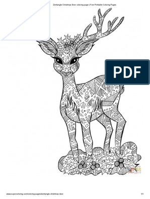 Zentangle christmas deer coloring page