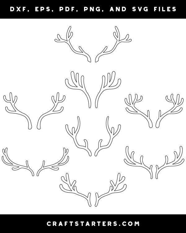 Reindeer antlers outline patterns dfx eps pdf png and svg cut files