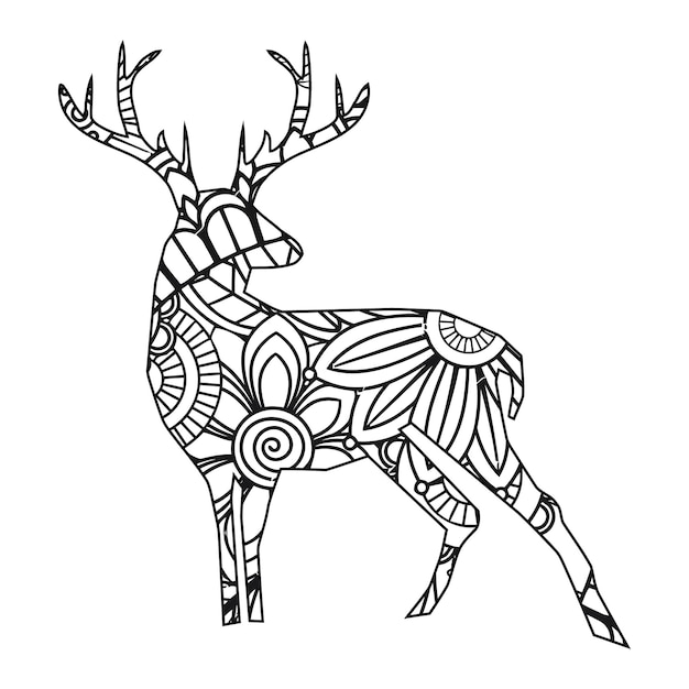 Premium vector mandala deer coloring page for kids