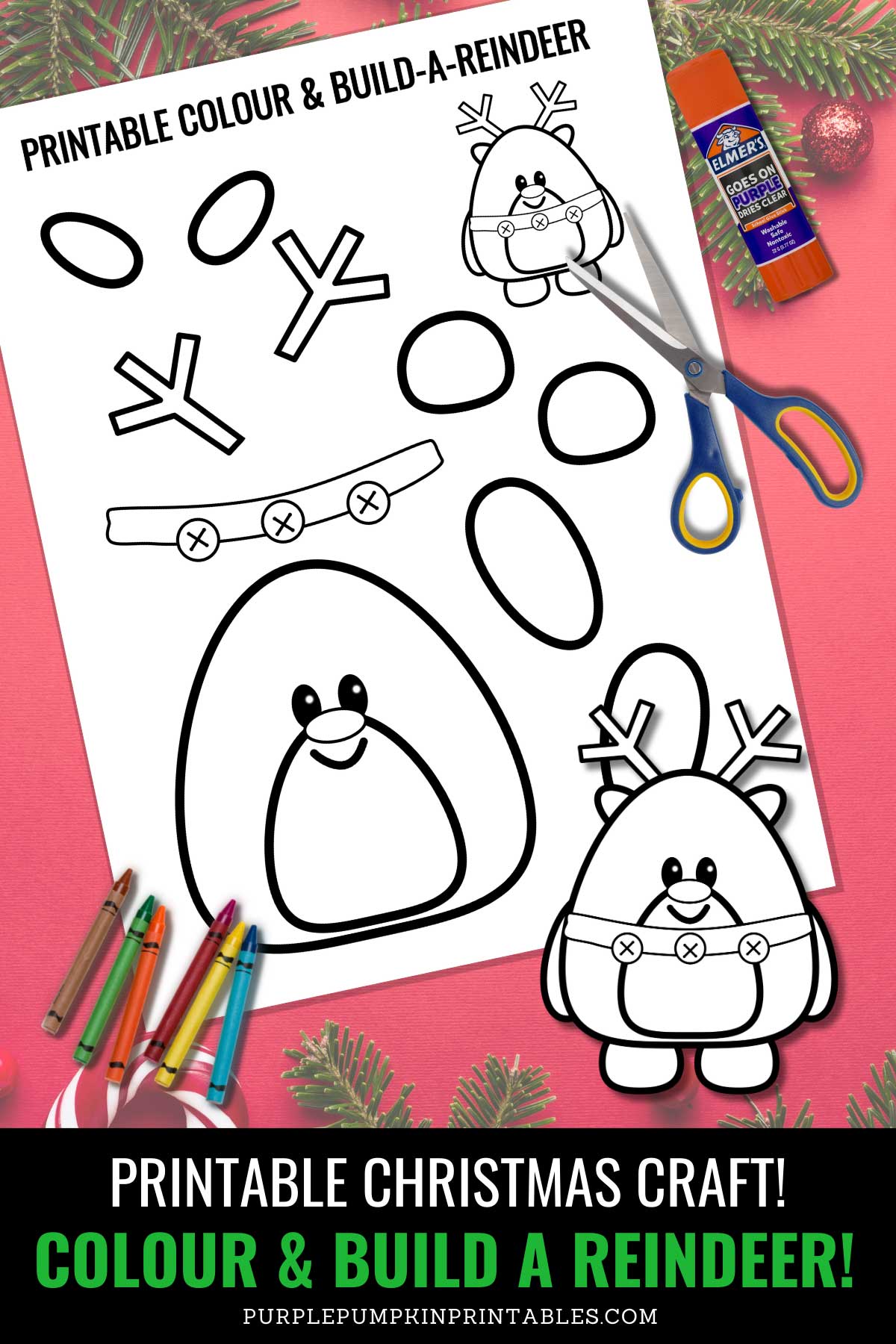 Printable color build a reindeer