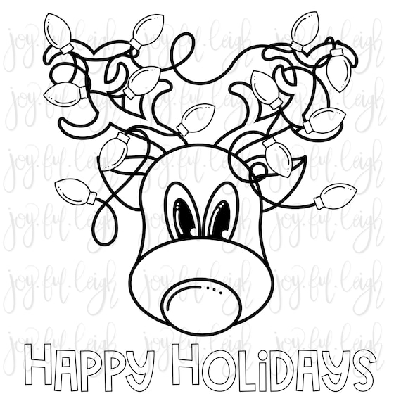 Reindeer lights coloring page png sublimation printable transfer instant download