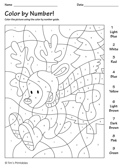 Color by number printable â the reindeer â tims printables