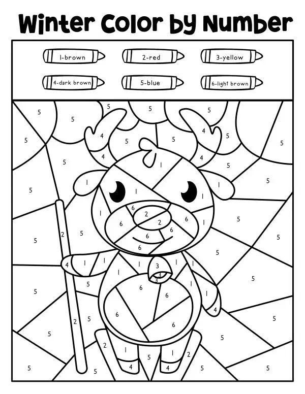 Reindeer color by number kids christmas coloring pages christmas color by number reindeer art projects