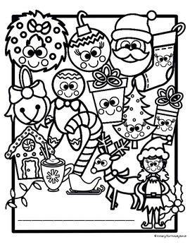 Christmas coloring pages booklet santa reindeer stocking tree gingerbread