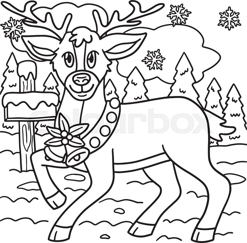 Christmas reindeer coloring page for kids stock vector