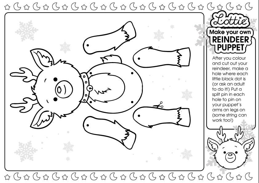 Reindeer puppet colouring sheet