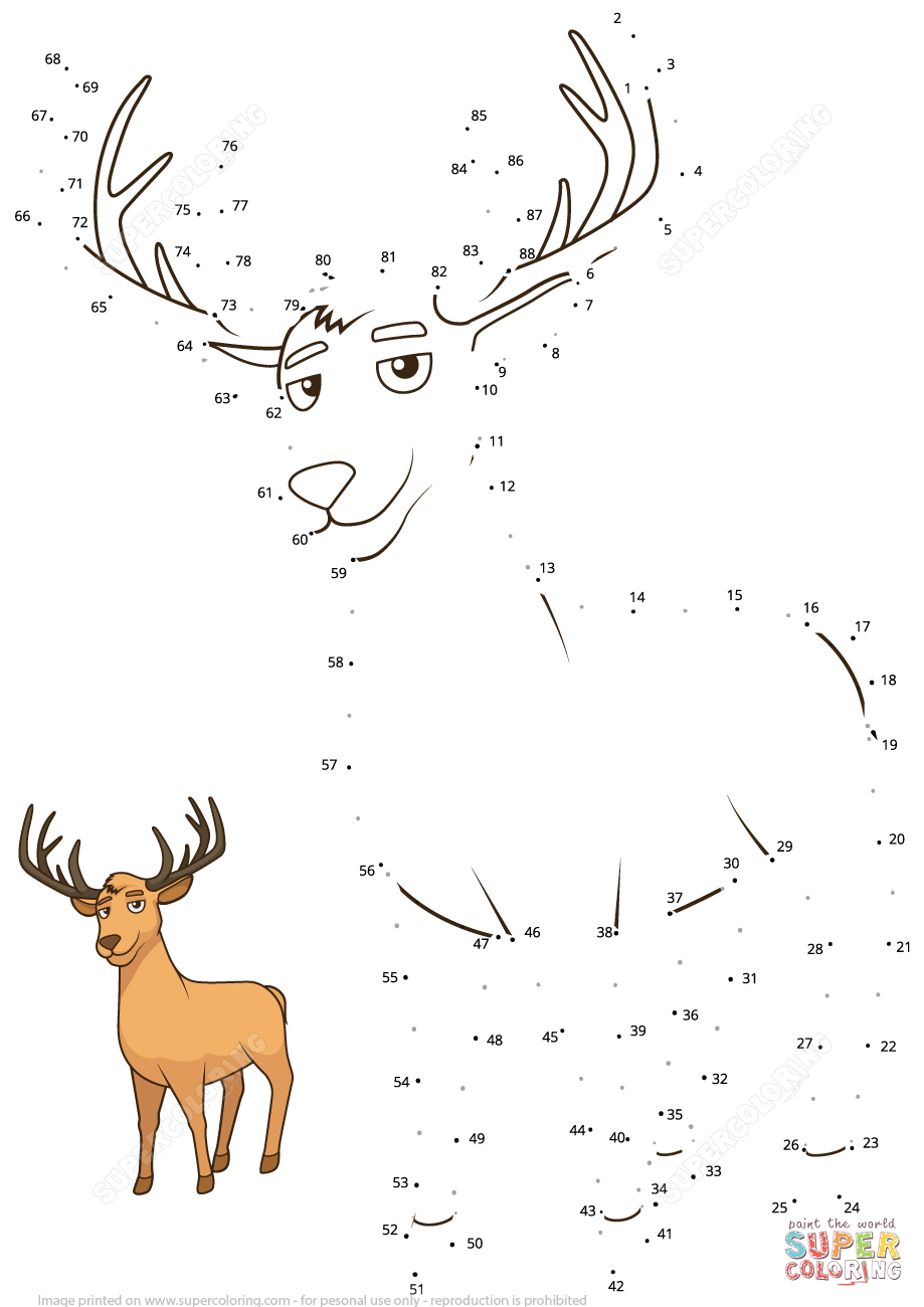 Deer dot to dot free printable coloring pages