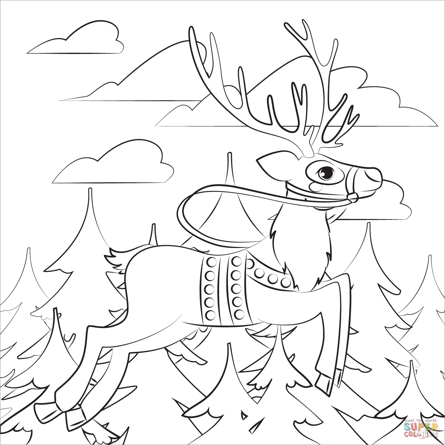 Christmas reindeer coloring page free printable coloring pages