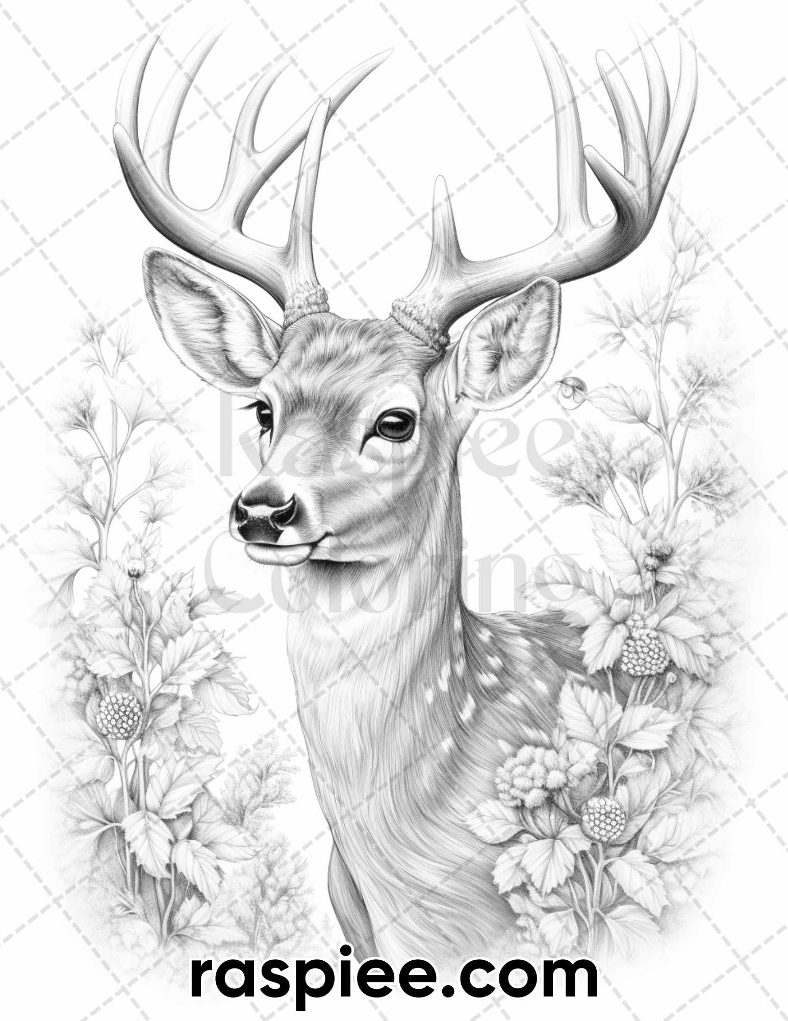 Christmas deer grayscale coloring pages for adults printable pdf i â coloring