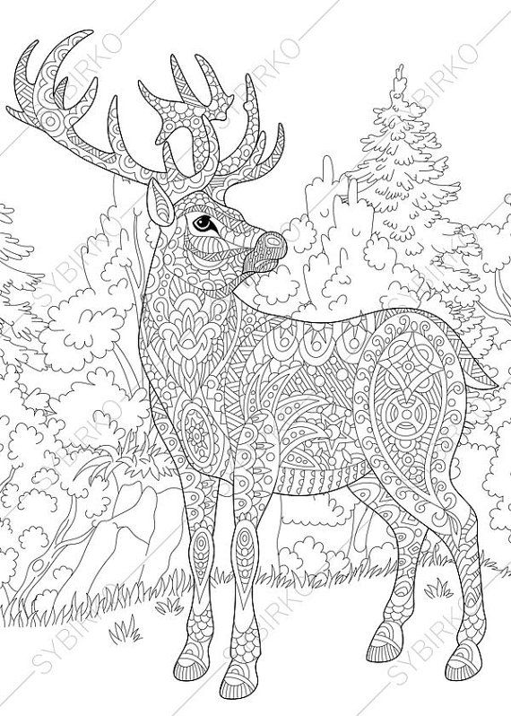 Coloring pages for adults forest deer reindeer adult etsy deer coloring pages animal coloring pages coloring pages