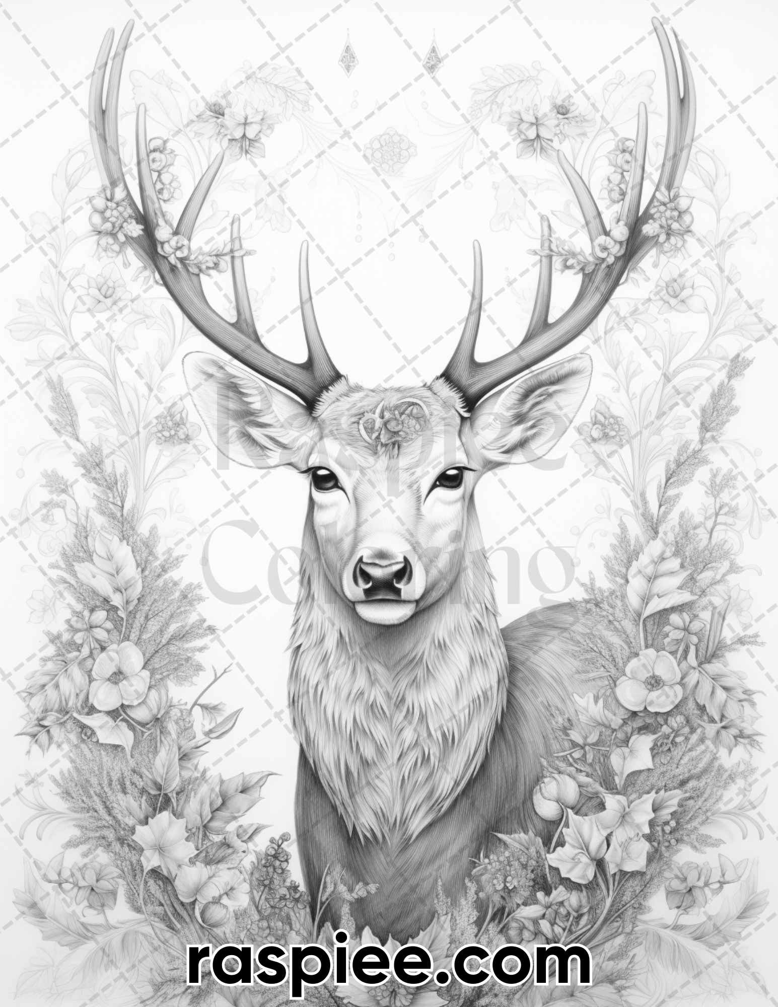 Christmas deer grayscale coloring pages for adults printable pdf i â coloring