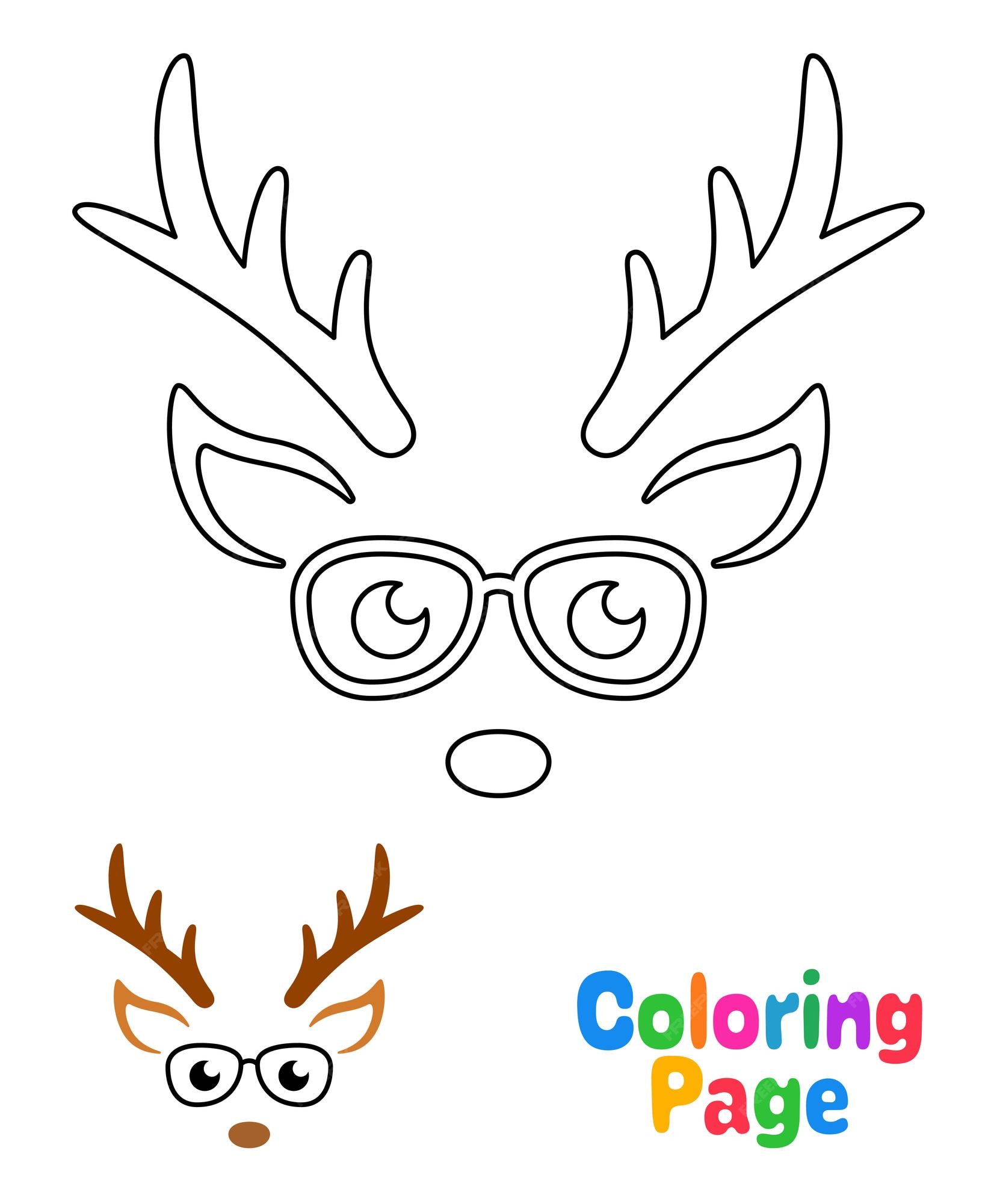 Premium vector coloring page with reindeer face for kids
